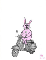 Hin Sketch-Bunny on a Vespa
