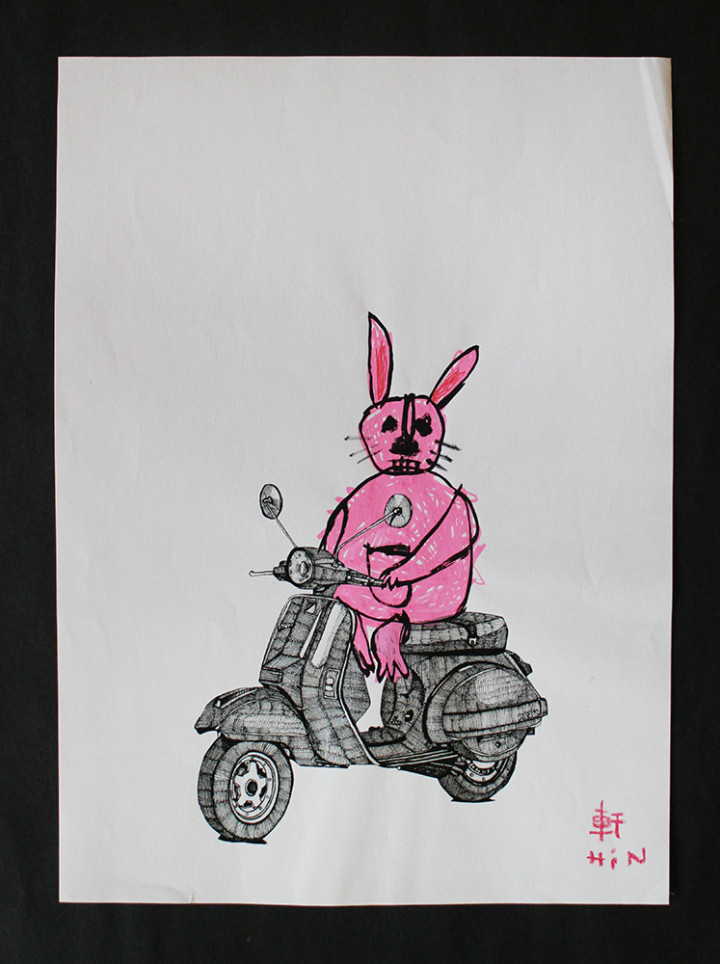 Hin Sketch-Bunny on a Vespa