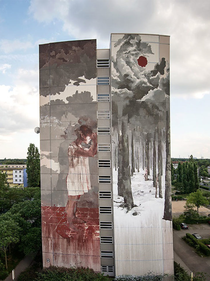 Wilkommen finished mural by Gonzalo Borondo Photo by Nika Kramer