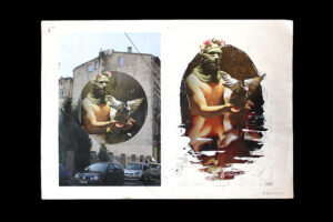 Borondo's preparatory for the wall in Lodz Murals